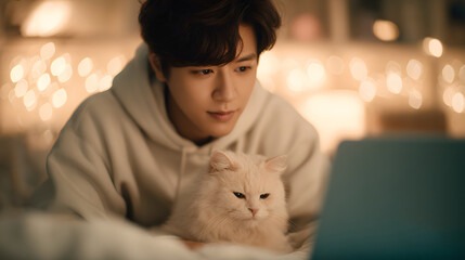 A cat ready for clinical assessment for eligibility for Psychiatric Support Animals Georgia together with a man